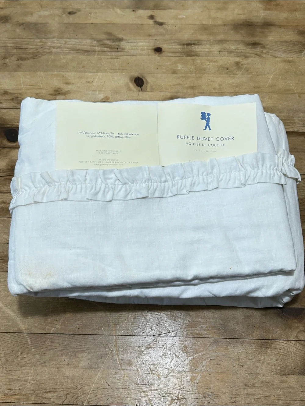 Pottery Barn Kids Twin Linen Cotton Ruffle Duvet Cover